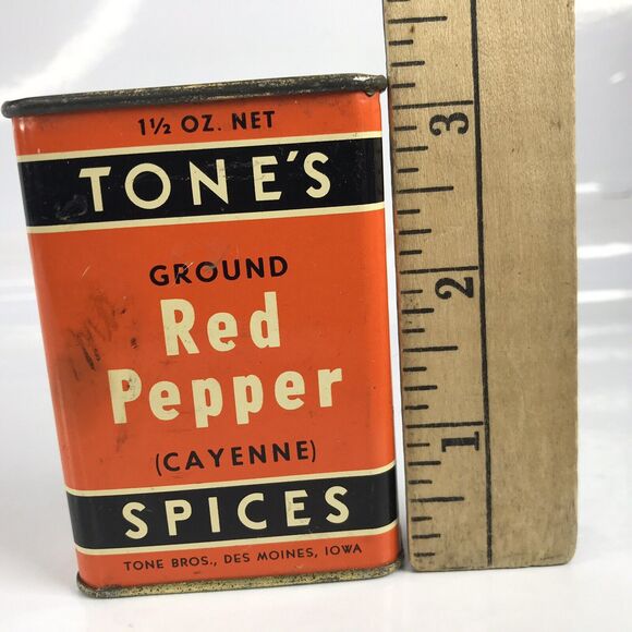 Tones Spice Tin Red Cayenne Pepper Tone Bros Des Moines VTG Advertising - Picture 2 of 10